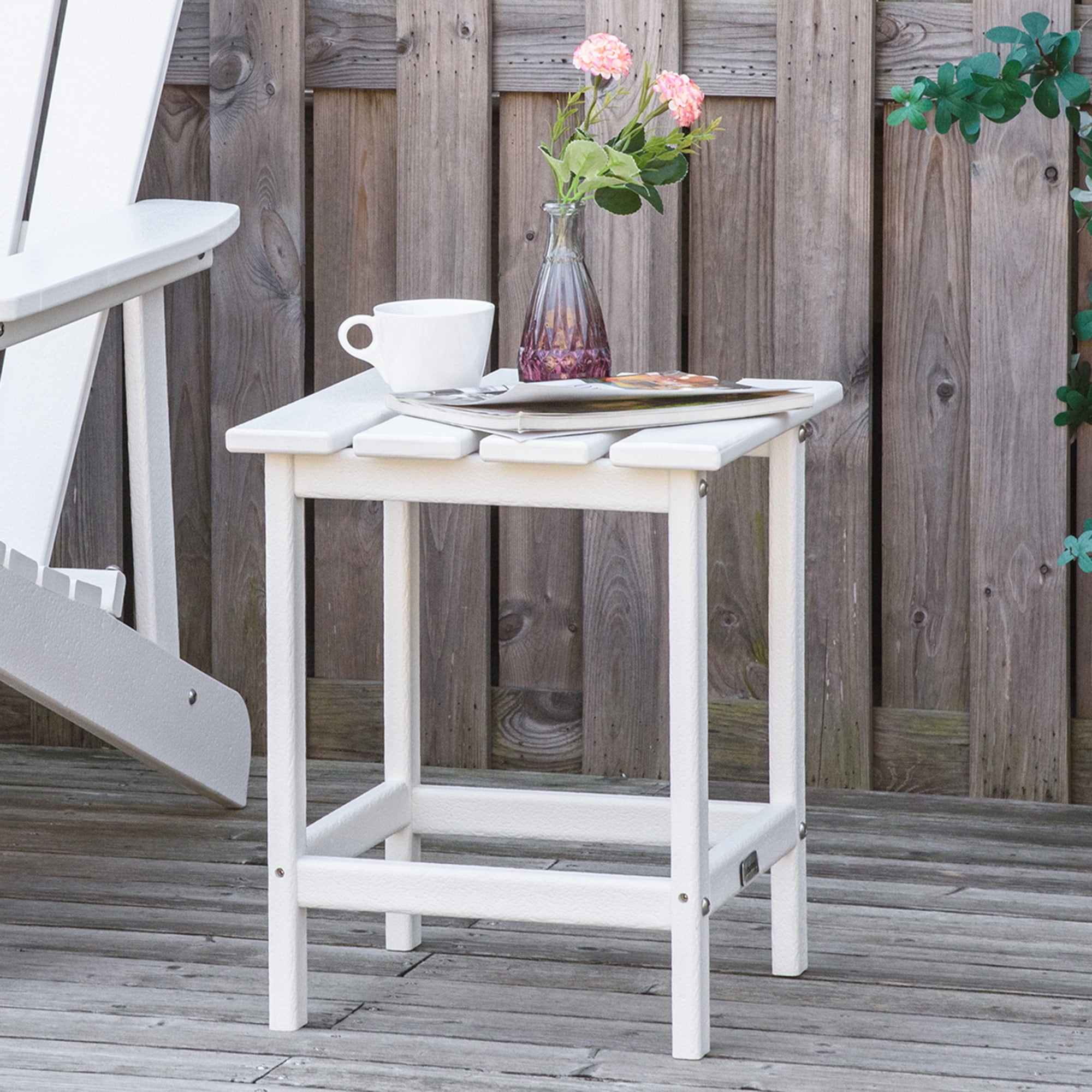 Outsunny White HDPE Plastic Square Patio Side Table