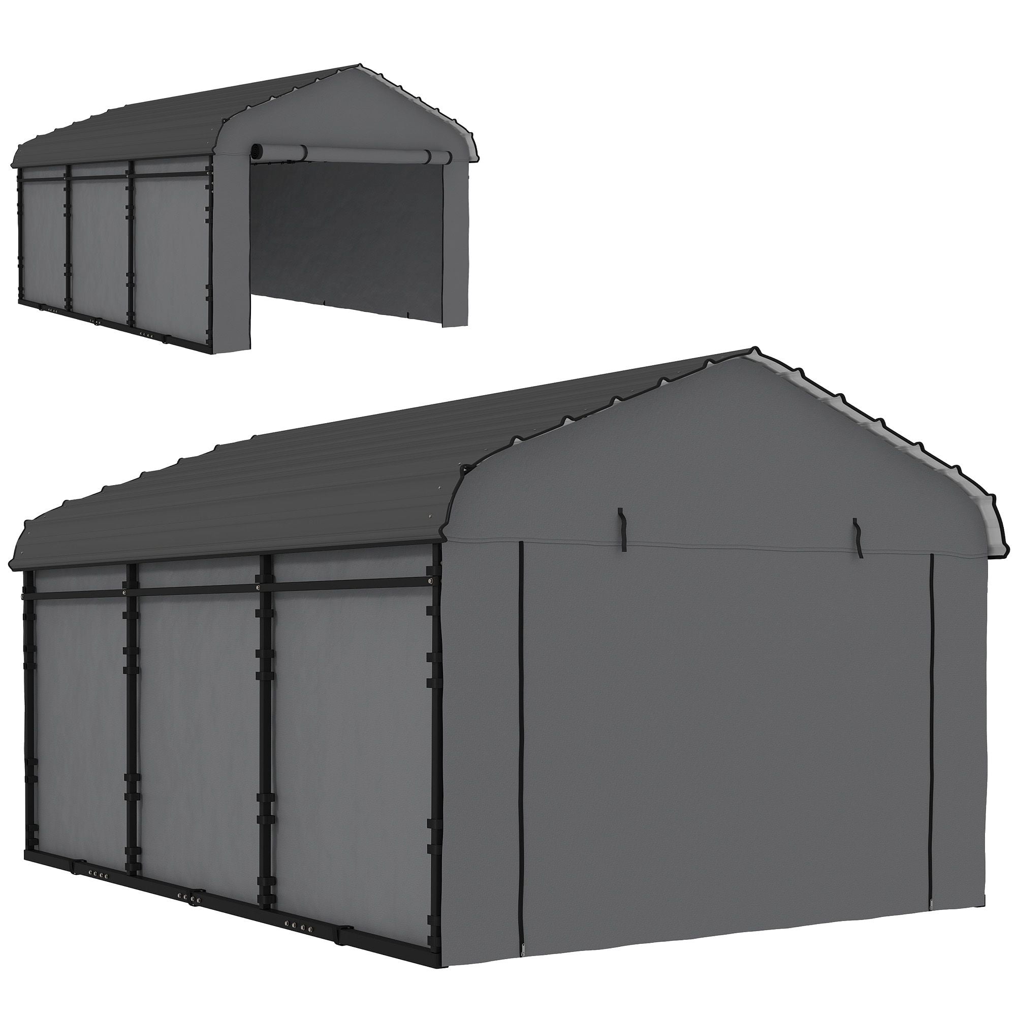 Outsunny 15' x 10' Heavy Duty Metal Carport, Waterproof Garage Canopy with Removable PE Sidewalls, Steel Frame Outdoor Vehicle Shelter for Driveway, RV, or Patio, Dark Gray