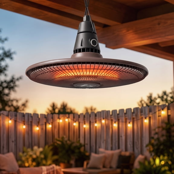 Outsunny 1500W Electric Patio Heater, IP65 Hanging Infrared Carbon Fiber Tube Outdoor Heater with Remote Control for Patios, Balcony, Brown