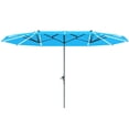 thumbnail image 1 of Outsunny 15ft Double-Sided Outdoor Patio Umbrella with Solar LED Lights, UPF50+ Blue Polyester Canopy, Aluminum Pole & Fiberglass Ribs, Large Crank Shade for Garden & Backyard, 1 of 8