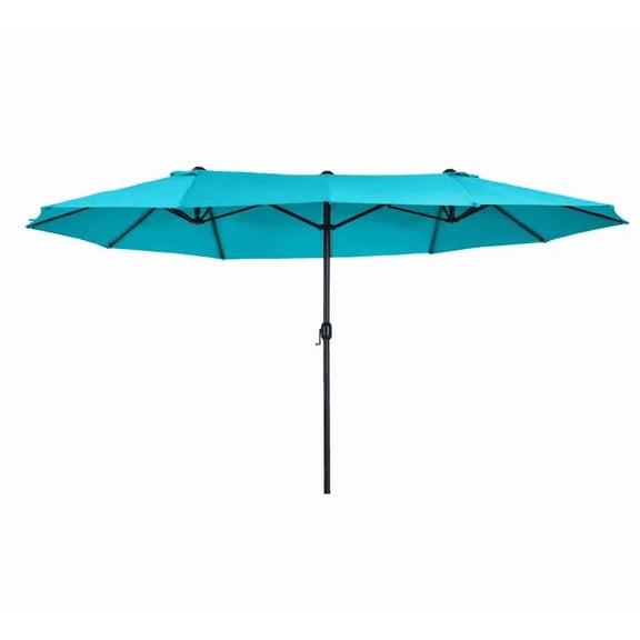 Outsunny 15ft Patio Umbrella with Base Rectangular Double-Canopy UV-Blocking Easy Crank Blue