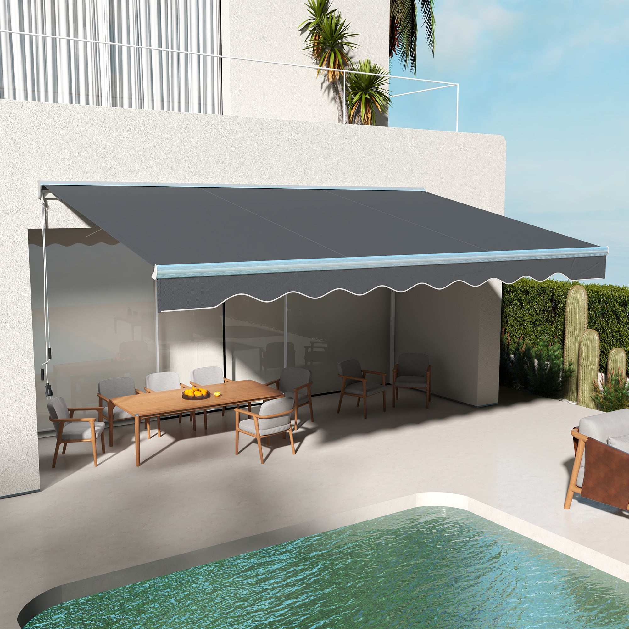 Outsunny 16.5' x 10' Motorized Retractable Patio Awning with LED Lights ...