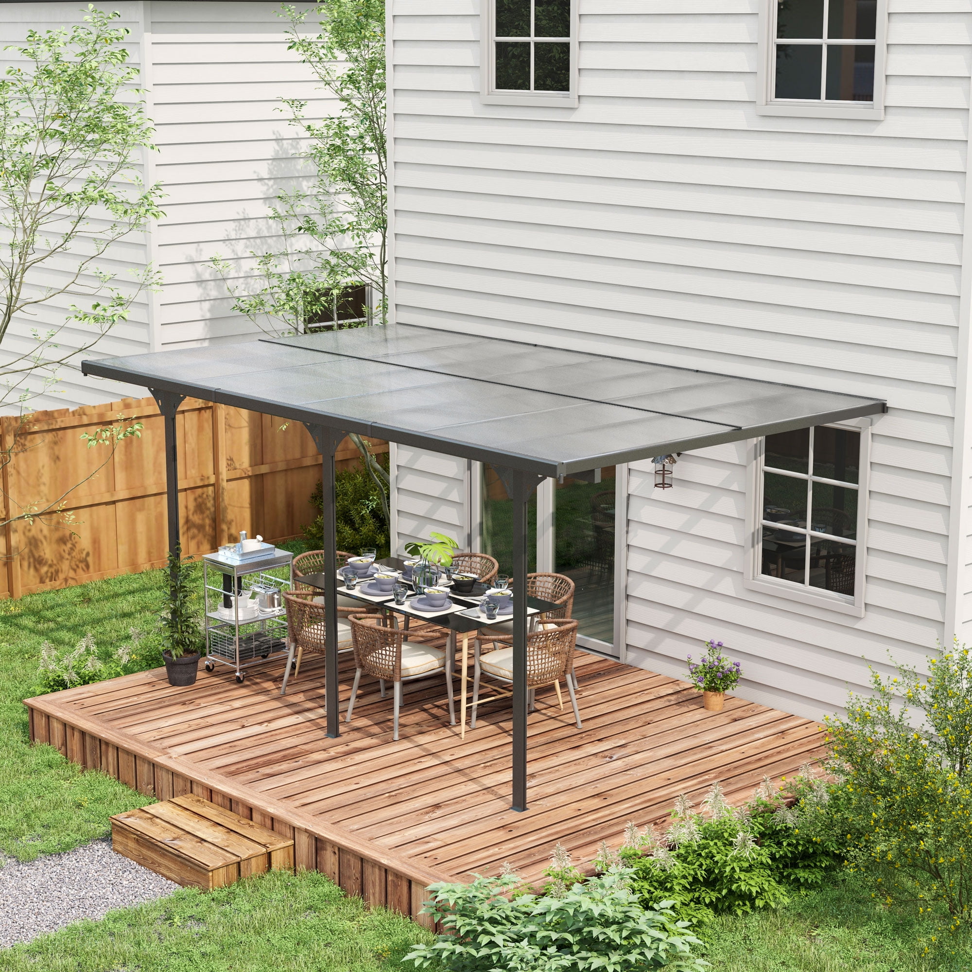 Gray Aluminum and Polycarbonate 16.5' x 10' Pergola with UV Blocking Awning