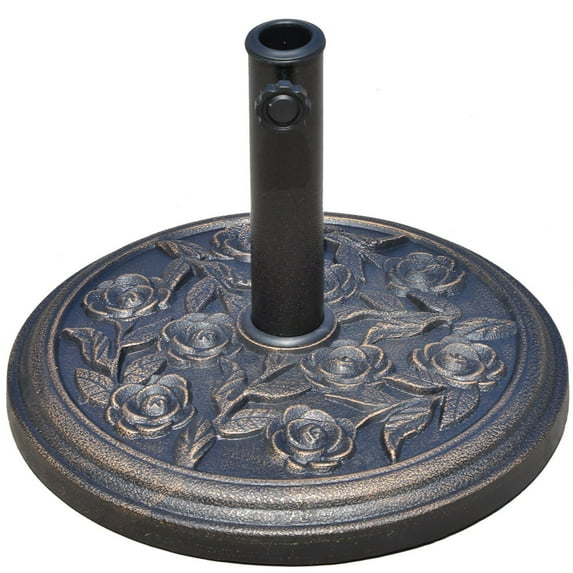 Outsunny 19" Round Decorative Resin Rose Floral Umbrella Pole Holder with Bronze Finish