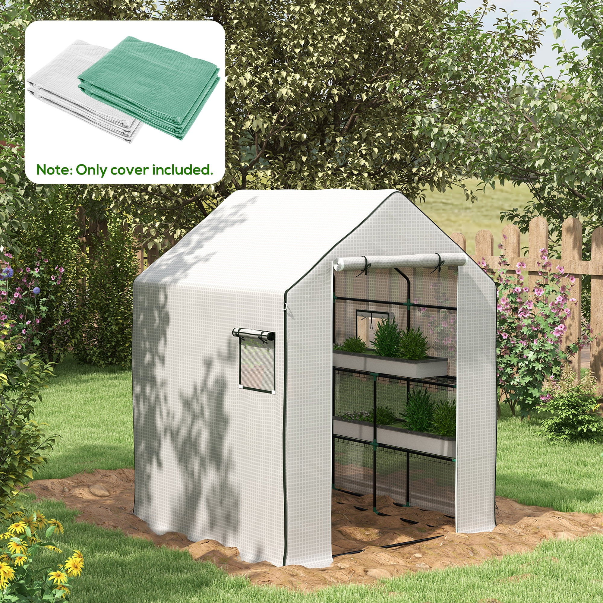 Outsunny 2 Greenhouse 01-0472 Replacement Covers, 55x56.25", Green & White