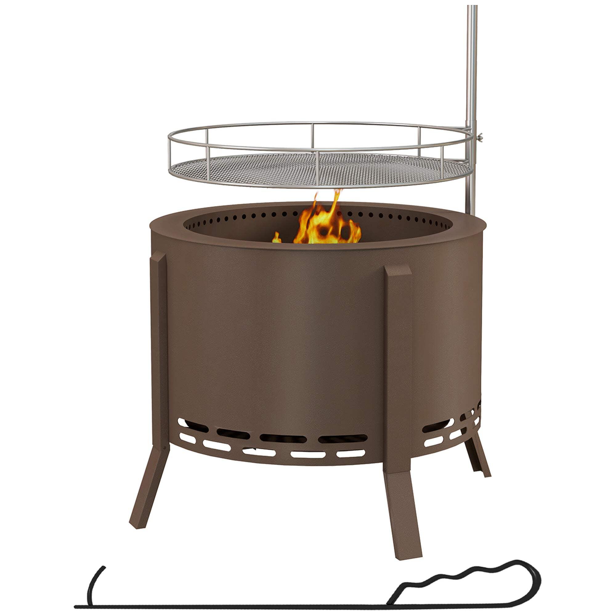 Outsunny 2 In 1 Smokeless Fire Pit, Bbq Grill, 19" Portable Wood