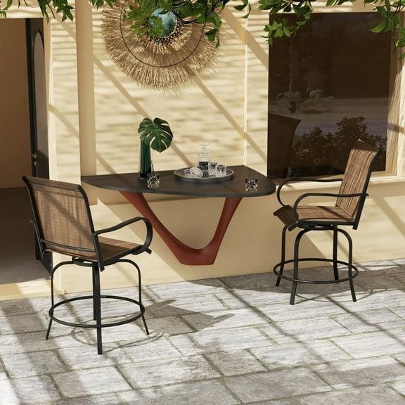 Outsunny 2 Outdoor Bar Stools w/ Armrests, Bar Height Chairs, Tan