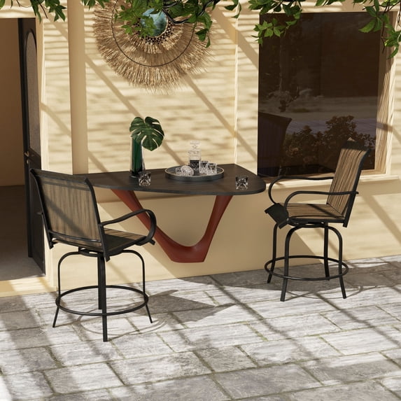 Outsunny 360° Swivel Outdoor Bar Stools Set of 2, Bar Height Chairs w/ Armrests, Mixed Brown