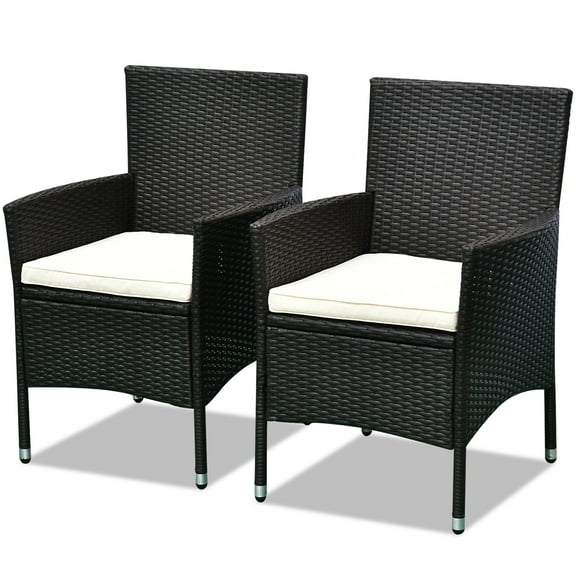 Outsunny 2 PCS Rattan Wicker Dining Chairs with Cushions and Anti-Slip Foot, Patio Stackable Chairs Set for Backyard, Garden, Lawn, Dark Coffee