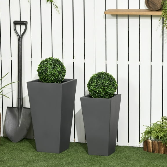 Outsunny 2-Pack MgO Flower Pots with Drainage Hole, Outdoor Planters, Gray