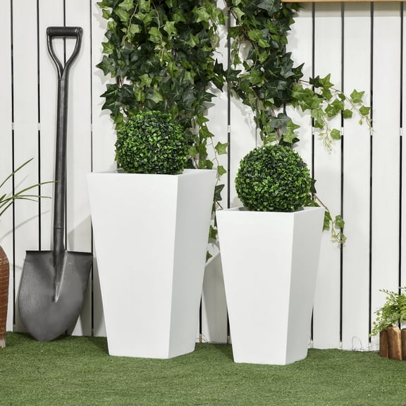 Outsunny 2-Pack MgO Flower Pots with Drainage Hole, Outdoor Planters White