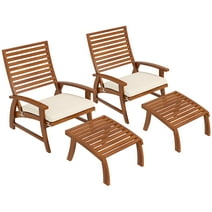Outsunny 2 Patio Chairs w/ Ottomans & Cushions, Acacia Wood, White