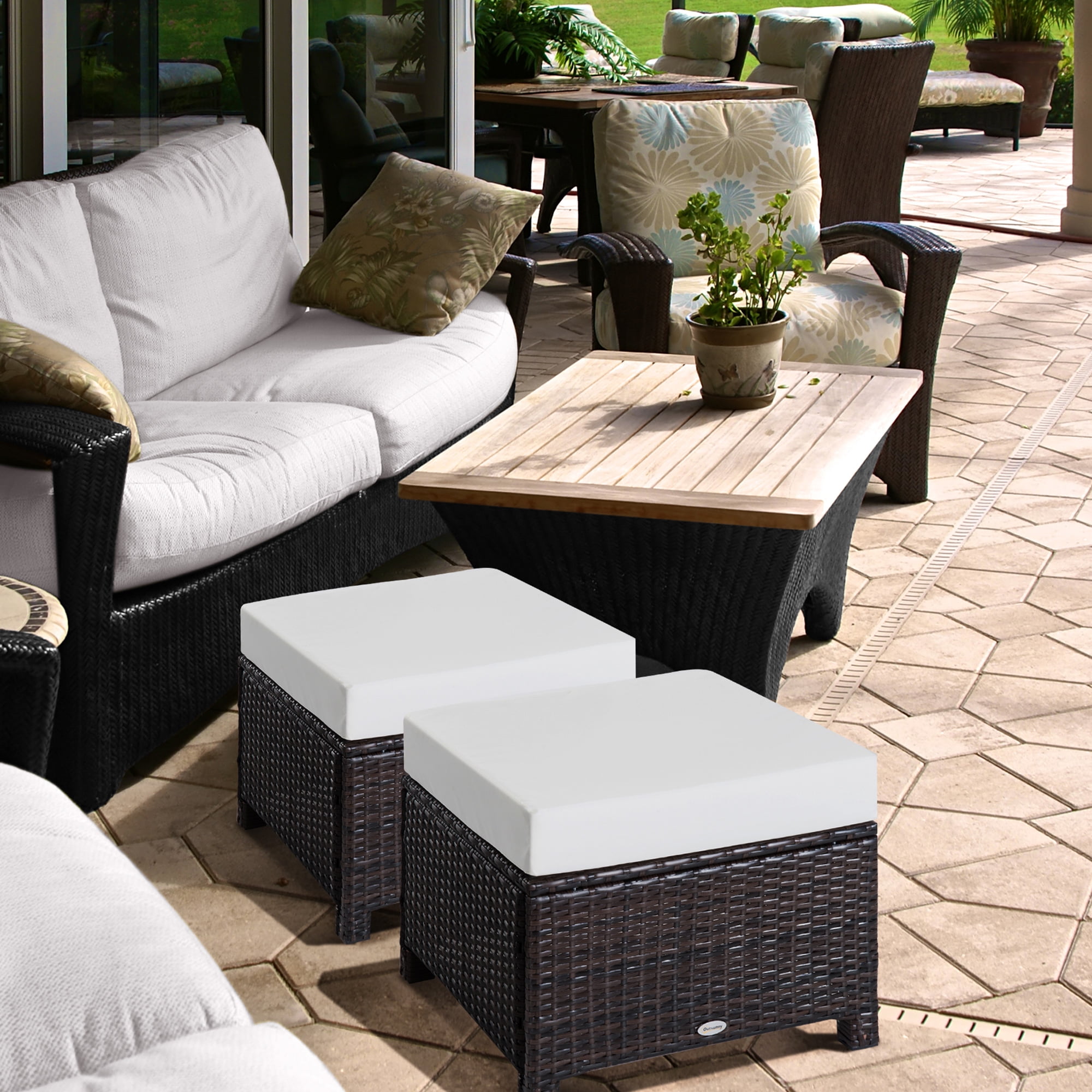 Free Shipping! Outsunny 2 Pc 20" Outdoor PE Rattan Ottoman Set, Dark ...