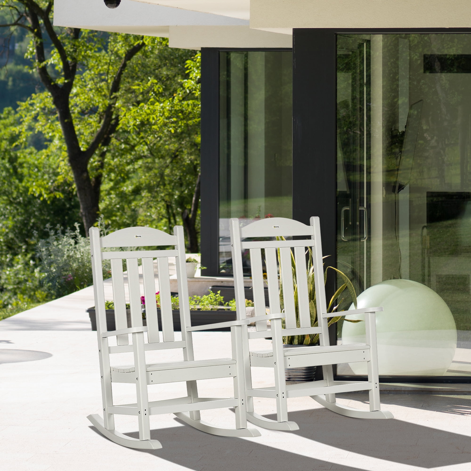 Set of 2 - Indoor/Outdoor Patio Porch White Slat Rocking Chairs main image 1