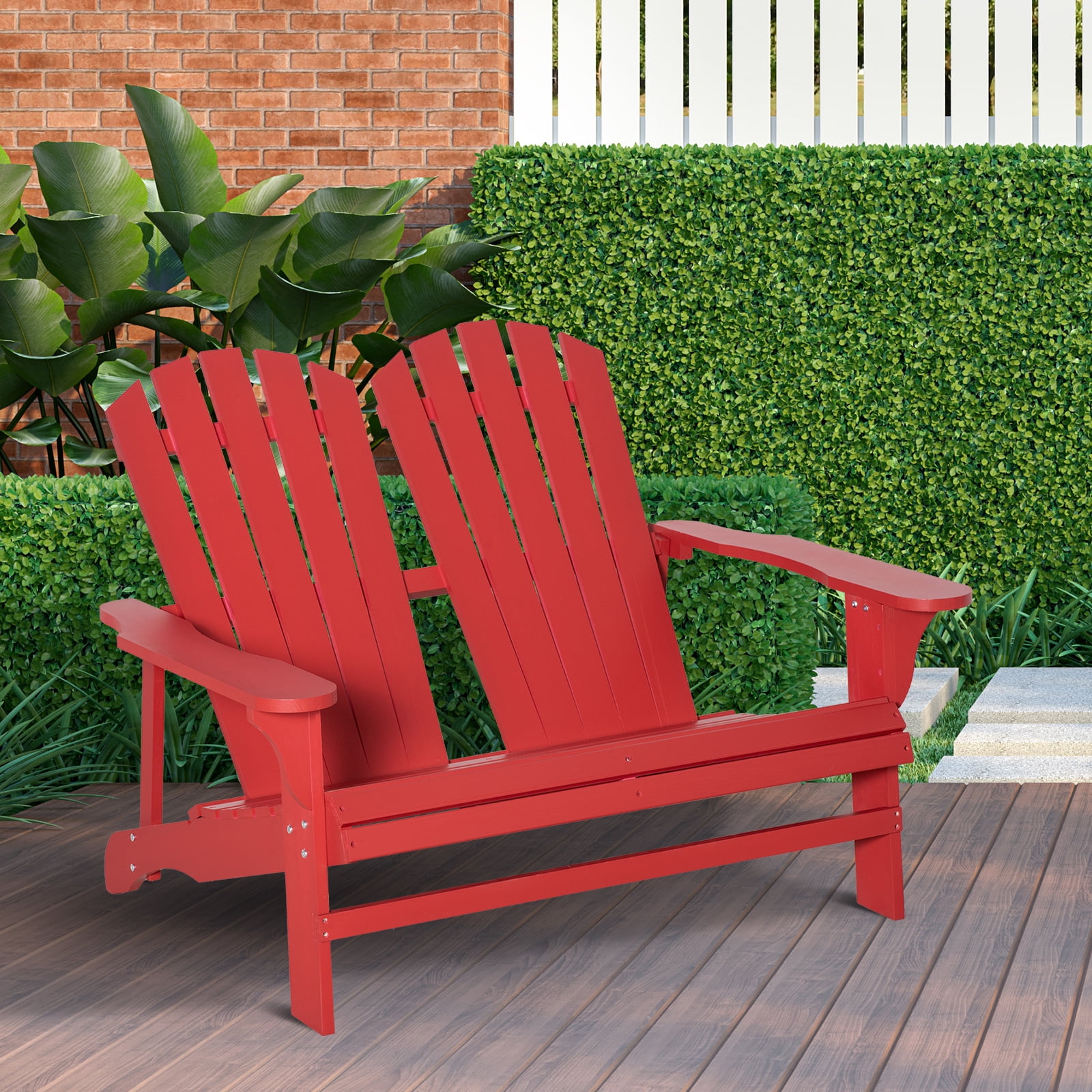 Outsunny 2 Person Adirondack Loveseat Fire Pit Chair for 2 Wooden Double Adirondack for Patio Porch Backyard Garden with High back Wide