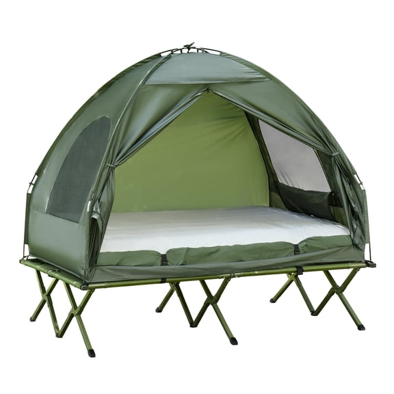 Outsunny 2 Person Foldable Camping Cot with Tent, Bedspread, Air Mattress