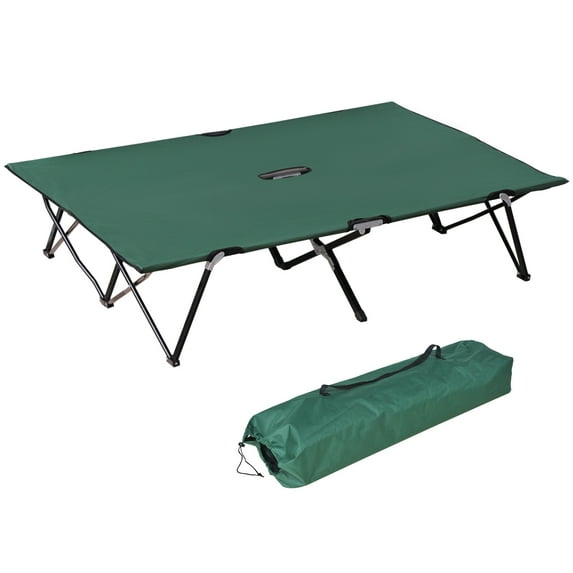 Outsunny 2 Person Folding Camping Cot for Adults,50" Extra Wide Outdoor Portable Sleeping Cot with Carry Bag,Elevated Camping Bed,Beach Hiking,Green,Green Steel Garden Outdoor Patio Patio Seating
