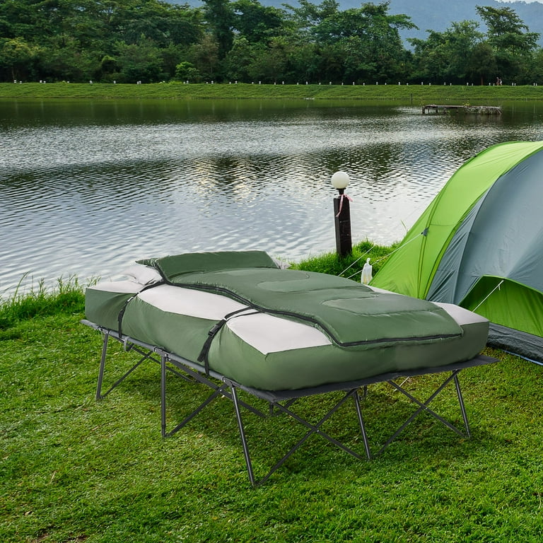 Outsunny 2-Person Traveling Camping Cot Set with Sleeping Bag