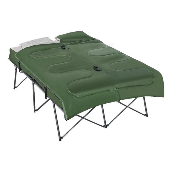 Outsunny 2 Person Folding Camping Cot with Air Mattress & Pillows Green Grey
