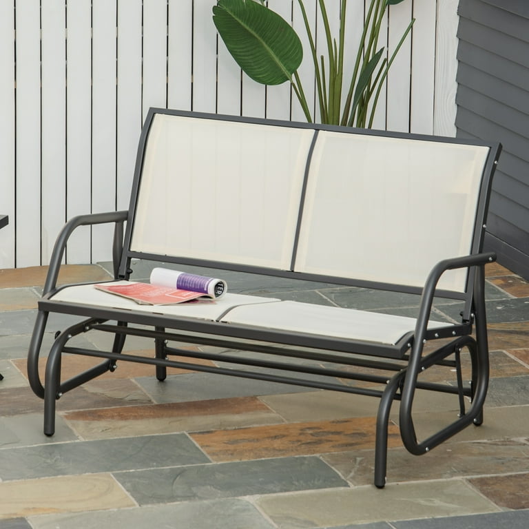 Outsunny 2 Person Outdoor Glider Bench Patio Double Swing Rocking Chair Loveseat w Powder Coated Steel Frame for Backyard Garden Porch Beige