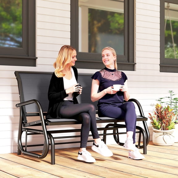 Outsunny 2-Person Outdoor Glider Bench, Patio Double Rocking Loveseat with Sling Fabric Seat, Steel Frame, 440 lbs Weight Capacity, Gray