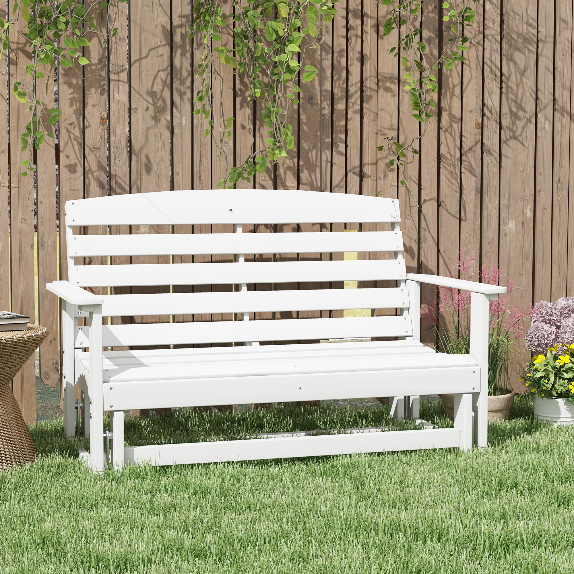 Outsunny Small Porch Patio Glider Bench w/ HDPE Slatted Double