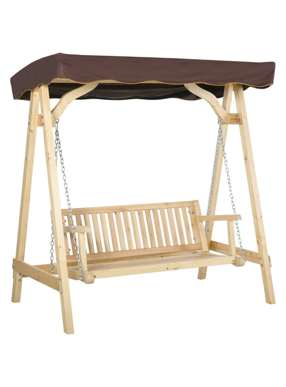Outsunny 2-Person Outdoor Porch Swing w/ Wooden Stand & Strong A-Frame Design