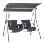 Outsunny 2 Person Porch Swing with Canopy, Table, Storage Console, Gray