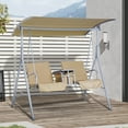 thumbnail image 1 of Outsunny 2 Person Porch Swing with Stand, Outdoor Swing with Canopy, Pivot Storage Table, 2 Cup Holders, Cushions for Patio, Backyard, Beige, 1 of 9
