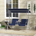 thumbnail image 1 of Outsunny 2 Person Porch Swing with Stand, Outdoor Swing with Canopy, Pivot Storage Table, 2 Cup Holders, Cushions for Patio, Backyard, Dark Blue, 1 of 9