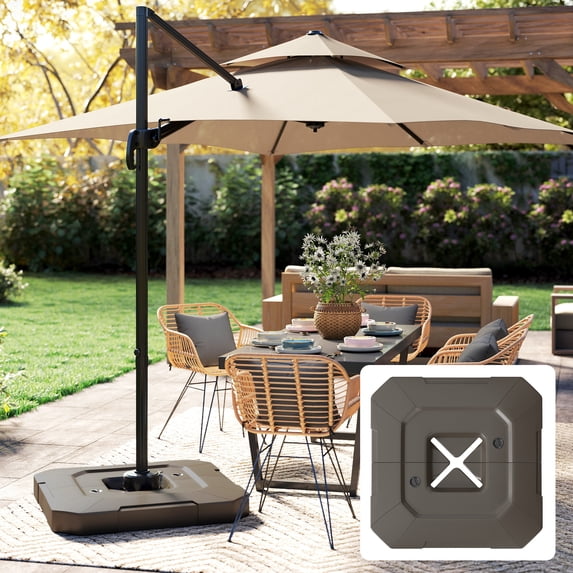 Outsunny 2-Piece Cantilever Offset Patio Umbrella Base Weight Set, 231 lb Heavy Duty Water or Sand Fillable Outdoor Offset Umbrella Weights, Brown