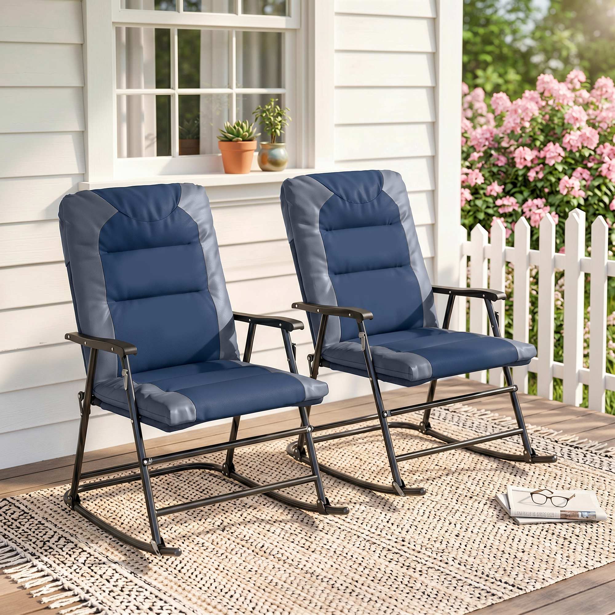 Outsunny 2 Piece Outdoor Patio Furniture Set With 2 Folding Padded Rocking Chairs Bistro Style For Porch Camping Balcony Navy Blue: Is It Right for You?