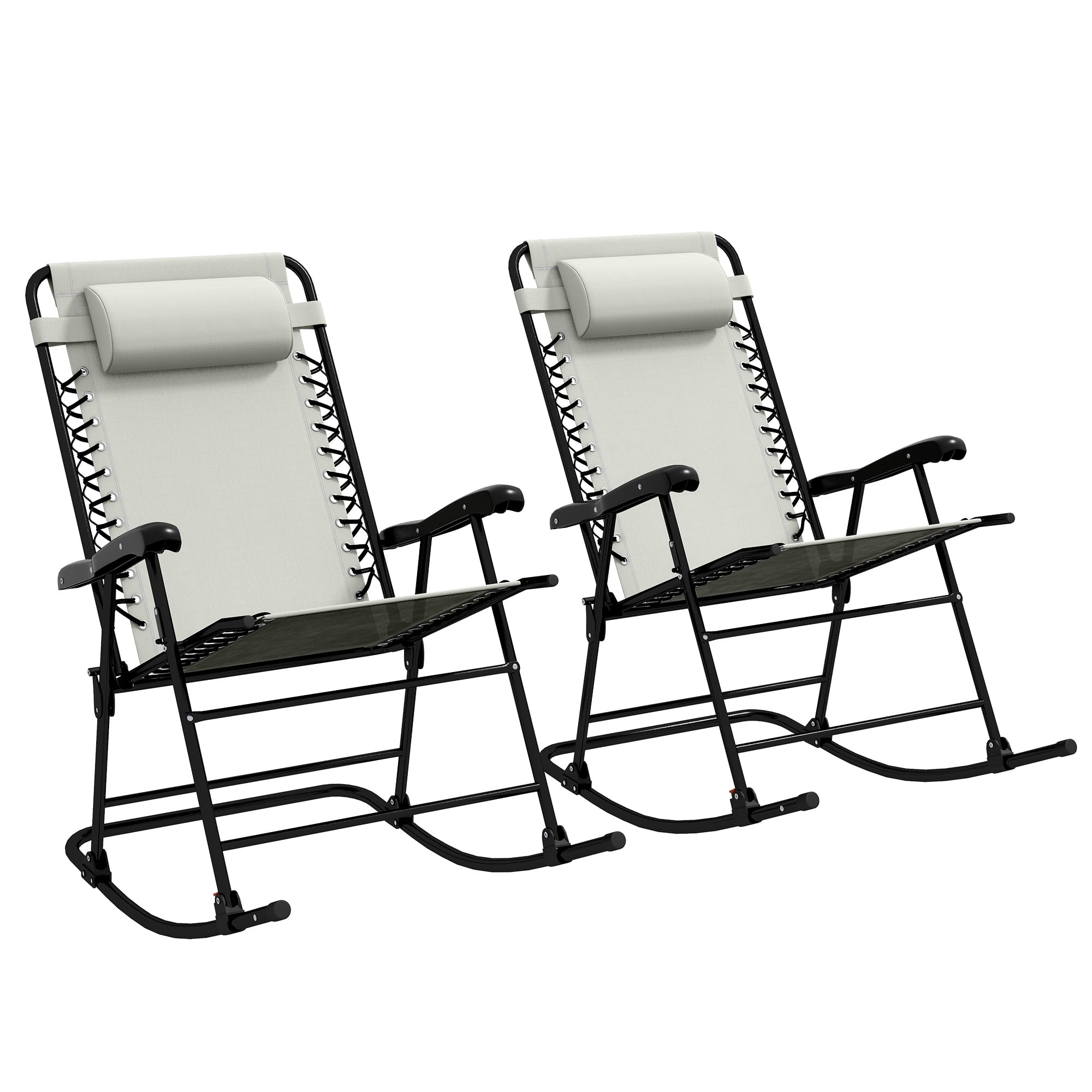 Outsunny 2 Piece Outdoor Rocking Chair Set, Patio Folding Lawn Rocker ...