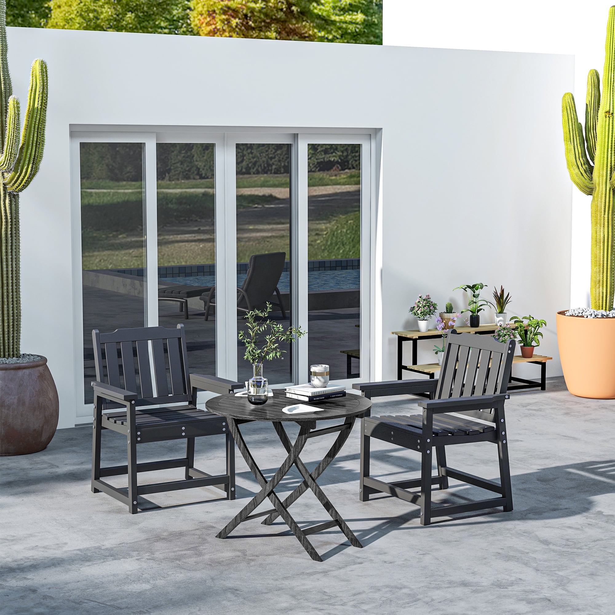 Patio Chairs Set of 2 with All Weather Breathable Fabric-Black main image 0