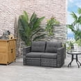 thumbnail image 1 of Outsunny 2 Piece Patio Wicker Corner Sofa Set, Outdoor PE Rattan Furniture, with Curved Armrests and Padded Cushions for Balcony, Garden, or Lawn, Lawn, Grey, 1 of 9