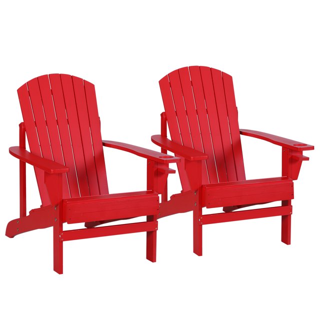 Outsunny 2 Piece Wooden Adirondack Chair Set, Outdoor Patio Lawn Chair