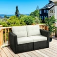 thumbnail image 1 of Outsunny 2 Piece Patio Wicker Corner Sofa Set, Outdoor PE Rattan Furniture, with Curved Armrests and Padded Cushions for Balcony, Beige, 1 of 8