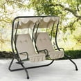 thumbnail image 1 of Outsunny 2-Seat Modern Steel Canopy Porch Swing with Cup Holder and Cushions, Beige/Black, 1 of 9