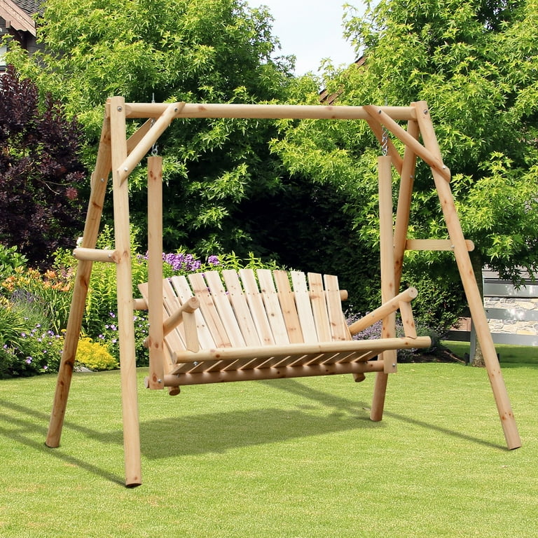 Outsunny Outdoor Backyard Porch Wooden Swing Bench, Rustic Garden