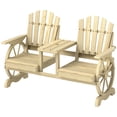 thumbnail image 1 of Outsunny 2-Seat Wooden Garden Bench with Center Table, Firwood Patio Bench with Umbrella Hole, High Backrest and Armrests, Rustic Wagon Wheel Design for Backyard and Porch, Natural, 1 of 8