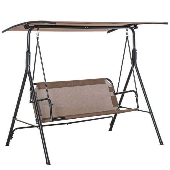 Outsunny 2-Seater Outdoor Porch Swing Chair with Adjustable Canopy, Brown Steel Frame Patio Swing with Breathable Mesh, 67.75" L x 43.25" W x 61" H for Garden, Backyard, Poolside