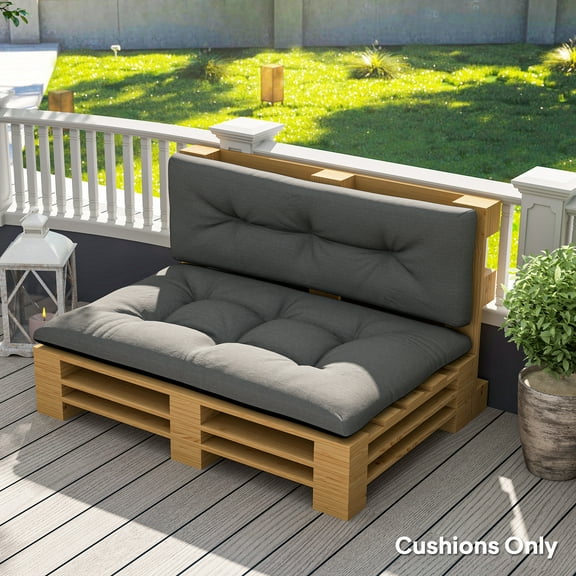 Outsunny 2 Seater Pallet Cushions Outdoor 3.9 in. Thick Replacement Cushions with Tufted Design for Garden, Patio, Black and Dark Gray