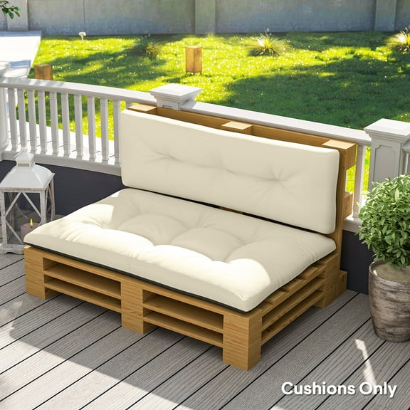 Outsunny 2 Seater Pallet Cushions Outdoor 3.9 in. Thick Replacement Cushions with Tufted Design for Garden, Patio, Cream White and Dark Gray