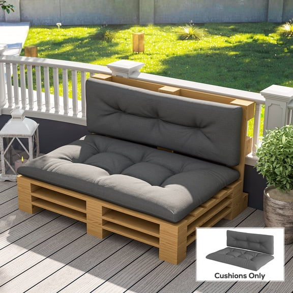 Outsunny 2 Seater Pallet Cushions Outdoor 3.9" Thick Replacement Cushions with Tufted Design for Garden, Patio, Dark Gray