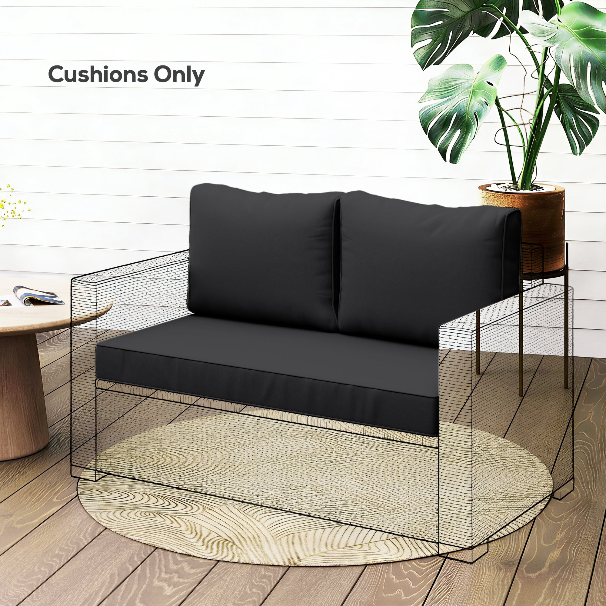 Outsunny 2 Seater Patio Furniture Cushions, 5 in Outdoor Loveseat Cushions with Removable Cover, Replacement Cushions for Outdoor Furniture, Black