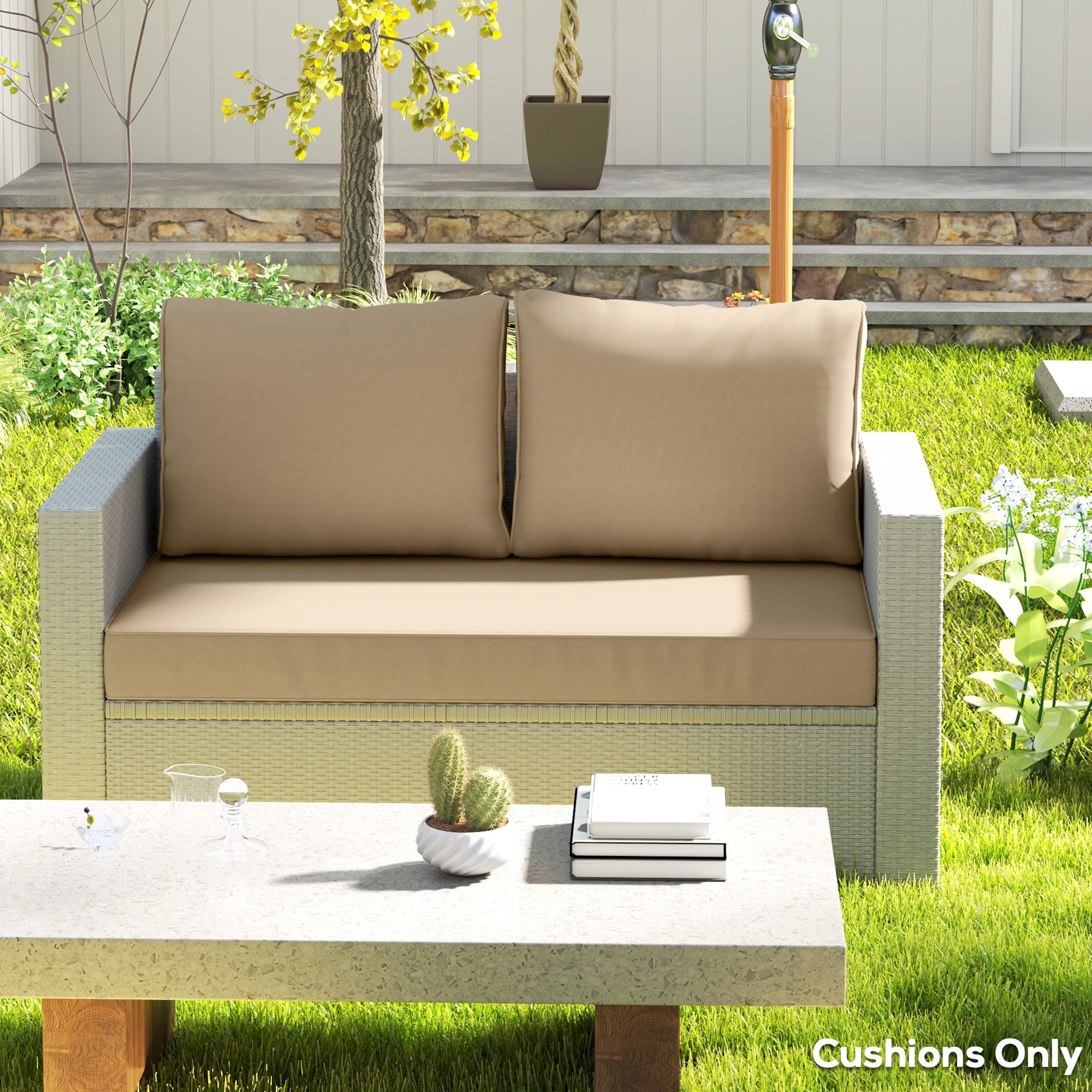 Outsunny 2 Seater Patio Furniture Cushions, 5 in Outdoor Loveseat Cushions with Removable Cover, Replacement Cushions for Outdoor Furniture, Beige