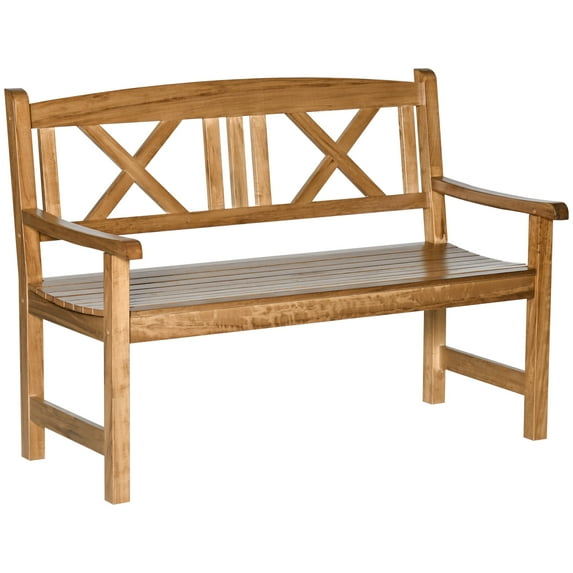 Outsunny 2-Seater Wooden Garden Bench, 4FT Outdoor Patio Loveseat with Unique X-Shape Back for Yard, Lawn, Porch, Natural Wood