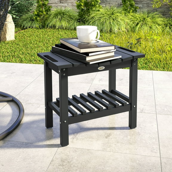 Outsunny Shower Bench, HDPE Shower Stool with Handle, Storage Shelf for Indoor Outdoor, Black