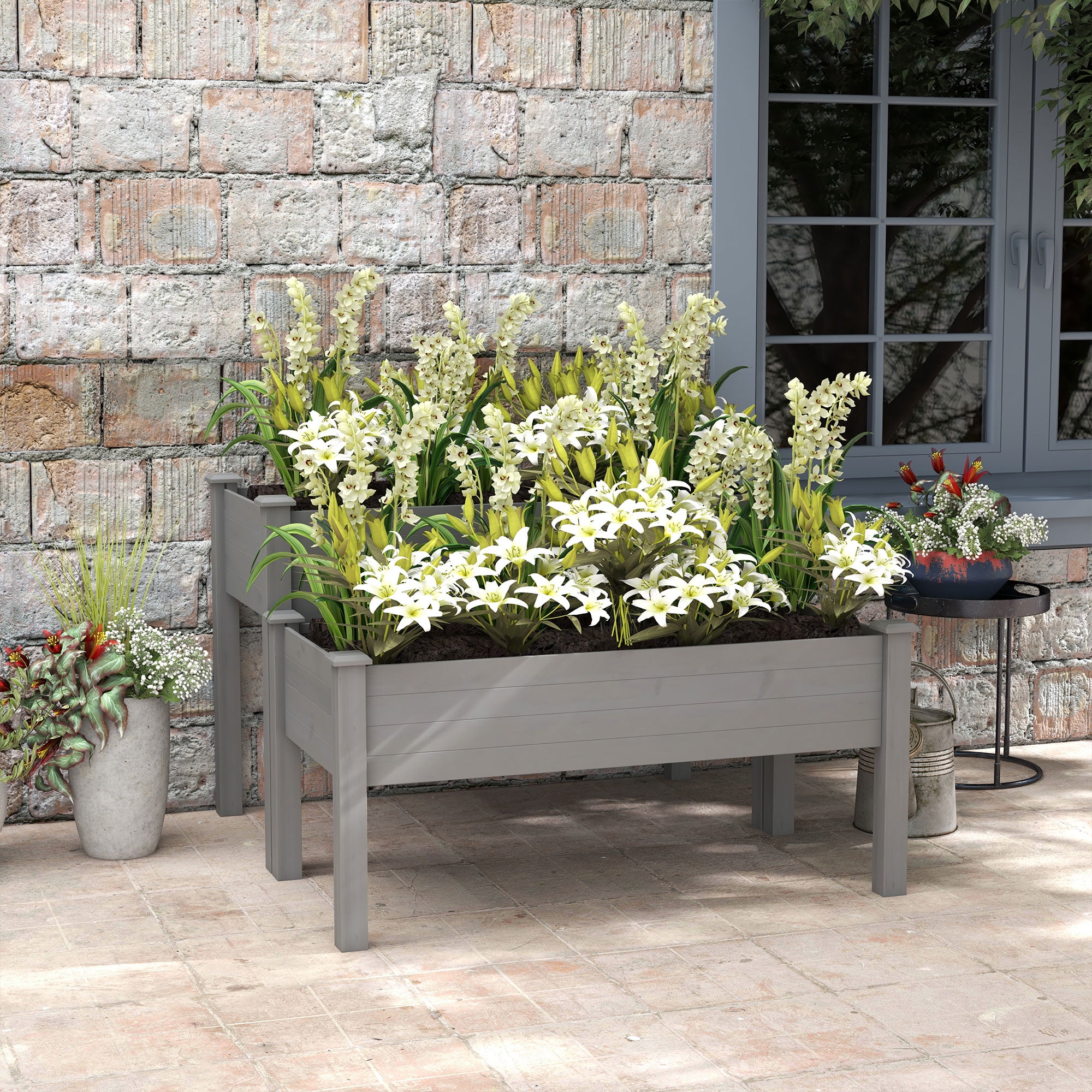 Gray Fir Wood 2-Tier Raised Garden Bed Planter