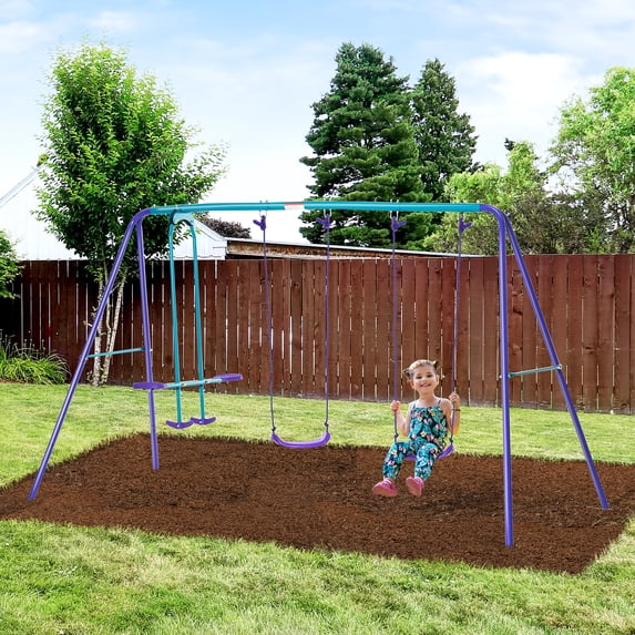 Outsunny 2-in-1 Kids Metal Swing Set for Backyard